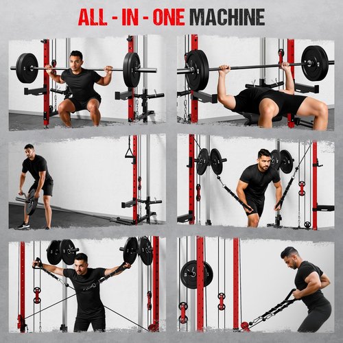 Goimu WM3 Folding Squat Rack, Wall Mounted Power Rack with Dual Independent Pulley System, Functional Trainer with 5 Adjustable Function Modes for Space Saving Home Gym