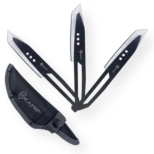 Reapr CHUK 3-Piece Throwing Knife Set – 8" Fixed Blade Knives with 420 Stainless Steel Stonewashed Blades, MOLLE-Compatible Nylon Sheath – Balanced for Target Practice, Camping, and Outdoor Use