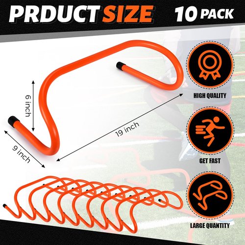 Wettarn 10 Pcs Speed Agility Training Hurdles Detachable Durable Hurdle Agility Plyometric and All Purpose Speed Training Equipment for Athletes Soccer Basketball(6 Inch,Orange)