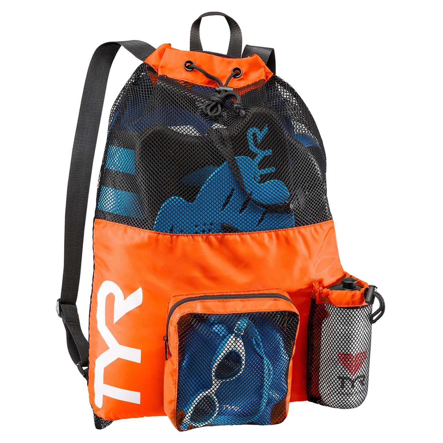 TYR Big Mesh Mummy Backpack for Swim, Gym and Workout Gear, Black, 40-Liter Capacity