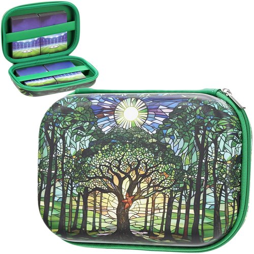 Wonderjune Hard Travel Playing Card Game Case, 300+ Trading Cards Case, Portable Travel Storage Box Compatible with Magic Mtg Classic Board Game(Green Tree)
