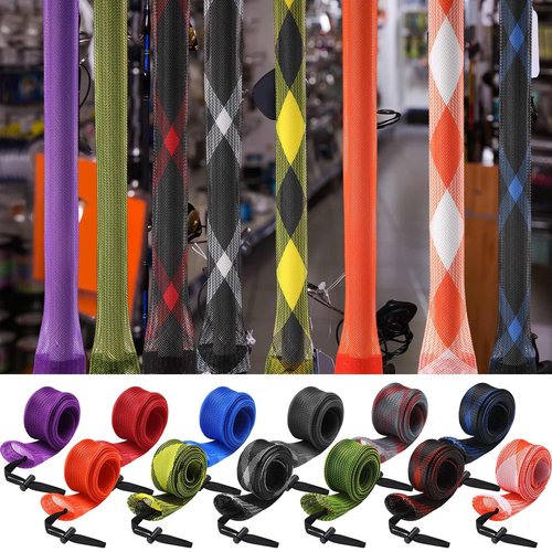 Woanger 7ft Lengthen 12 Pcs Fishing Rod Sleeve Socks Covers Braided Mesh Rod Protector Fishing Tools Accessories for Bait Casting Sea