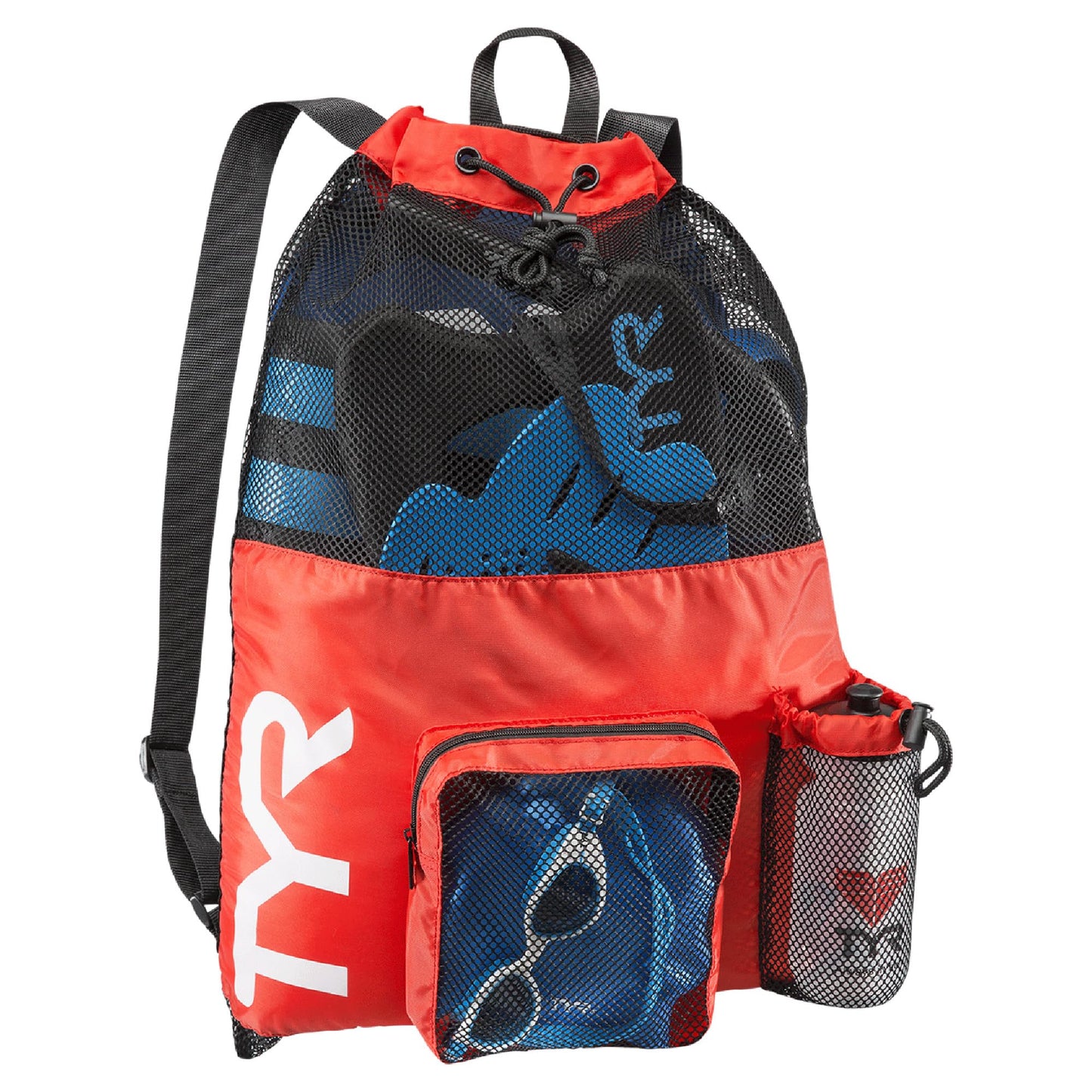 TYR Big Mesh Mummy Backpack for Wet Swimming, Gym, and Workout Gear, Red