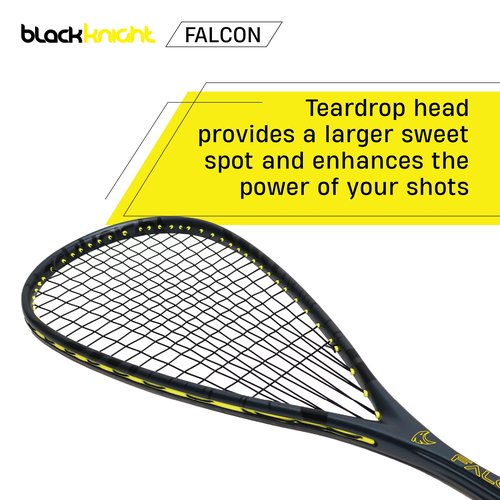 Black Knight Falcon Squash Racket - Head Heavy Balance, Teardrop Frame, 125g Lightweight, Durable with a Graphite Frame, Ideal for Professional Players