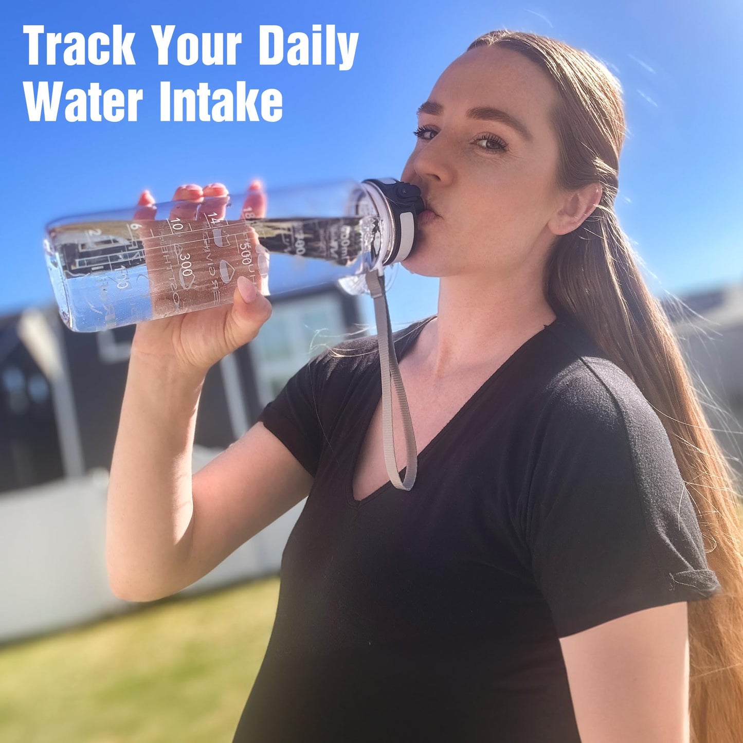 OLDLEY Water Bottle, 32oz Motivational Sports Water Bottle with Time Marker - Times to Drink - Tritan, BPA Free, Wide Mouth Leakproof, Navy Blue Green (1 Bottle)