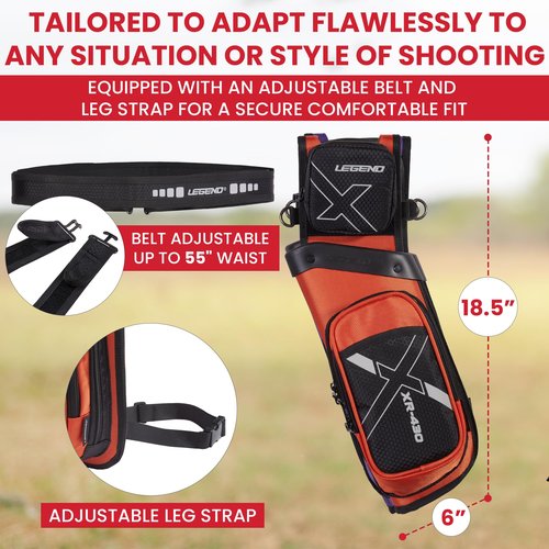 Legend XR430 Hip Quiver for Arrows - Premium Arrow Quiver with Removable Release Pocket, Durable Archery Quiver with Storage Compartment for Accessories & Tools, Arrow Holder - Orange