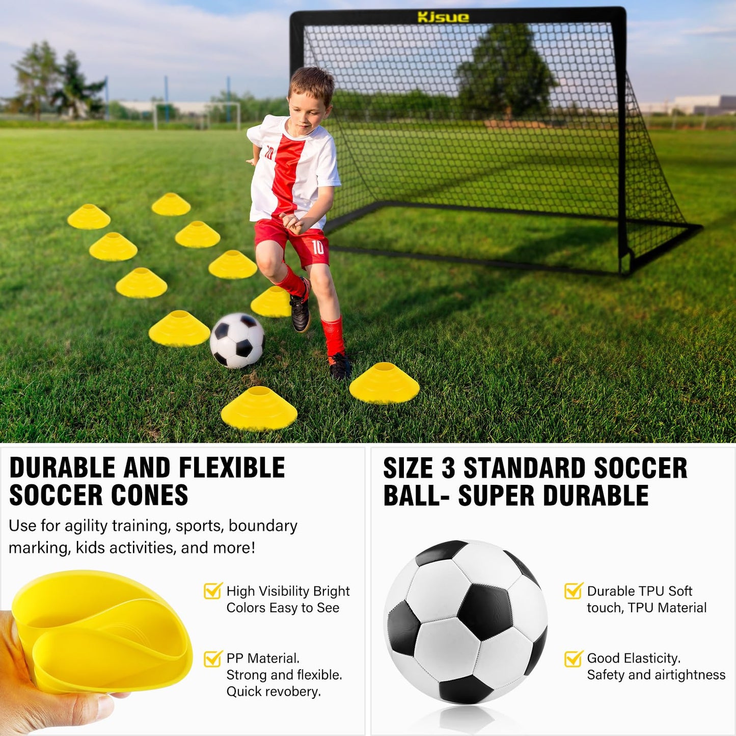 Kids Soccer Goals for Backyard Set, 2 of 6x4 ft Portable Pop Up Soccer Goal Training Equipment, Soccer Net with Target, Soccer Ball, Cones, Soccer Set for Kids Youth Toddler Sports Outdoor Games