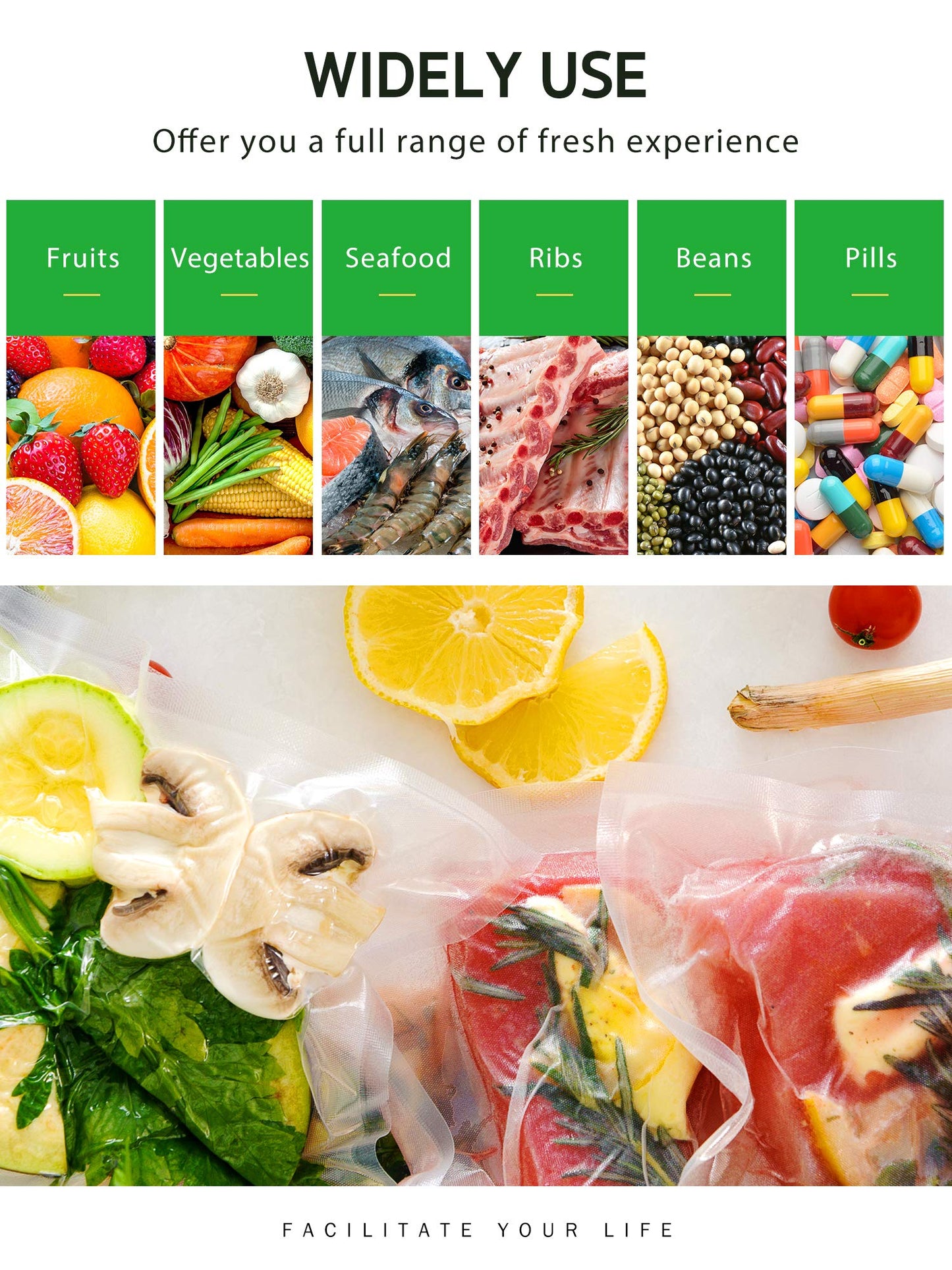 Syntus Vacuum Sealer Bags, 6 Pack 3 Rolls 11" x 20' and 3 Rolls 8" x 20' Commercial Grade BPA Free Bag Rolls, Food Vac Bags for Storage, Meal Prep or Sous Vide