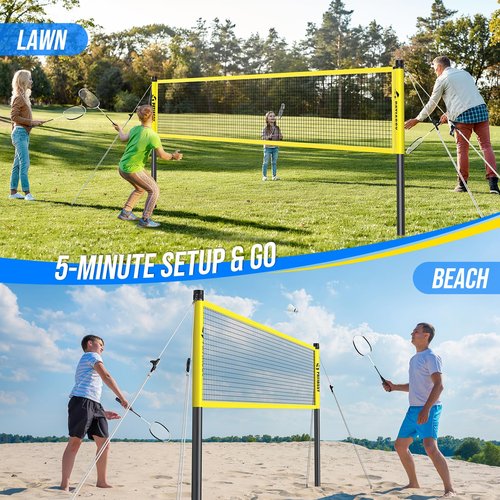 Patiassy Badminton Set for Backyard, Professional Badminton Net with 4 Badminton Rackets, Badminton Shuttlecocks and Carrying Bag (Yellow)