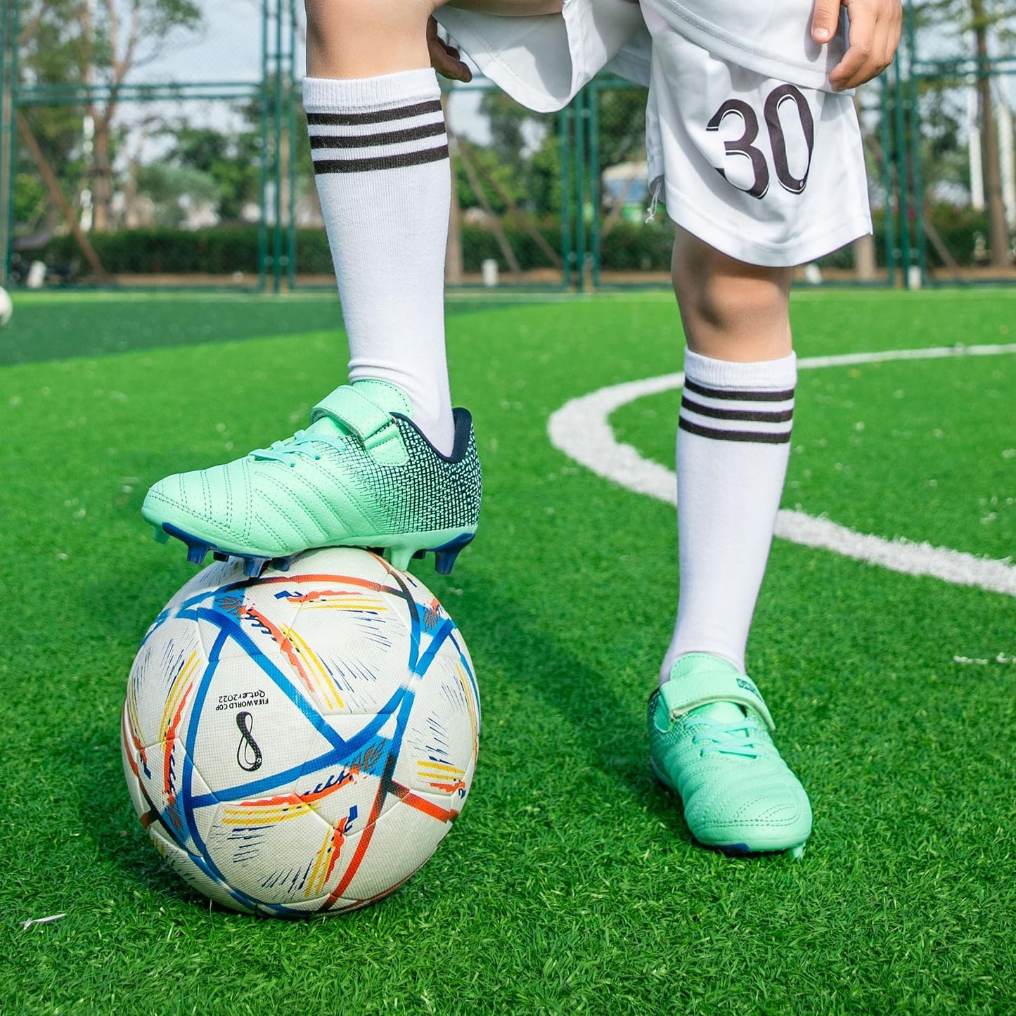 BUWTDAY Kids Soccer Cleats Boys Girls Athletic Outdoor Firm Ground Youth Football Shoes(Little Kid/Big Kid) Green