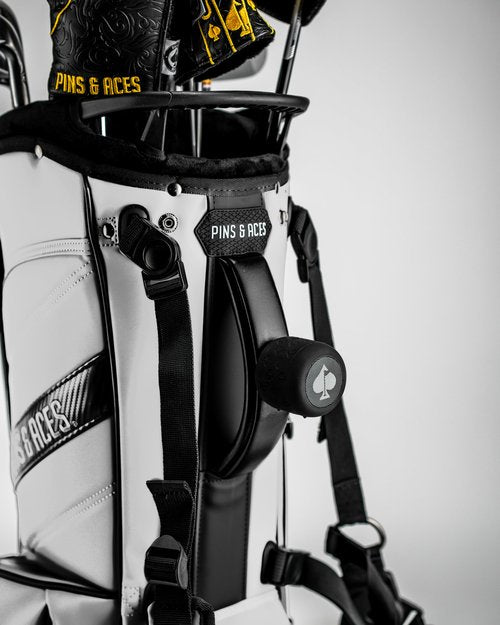 Pins & Aces Player Preferred Golf Bag - Premium Design, Lightweight Golf Bag with Stand - Velvet-Lined 5-Way Club Divider System (Domino)