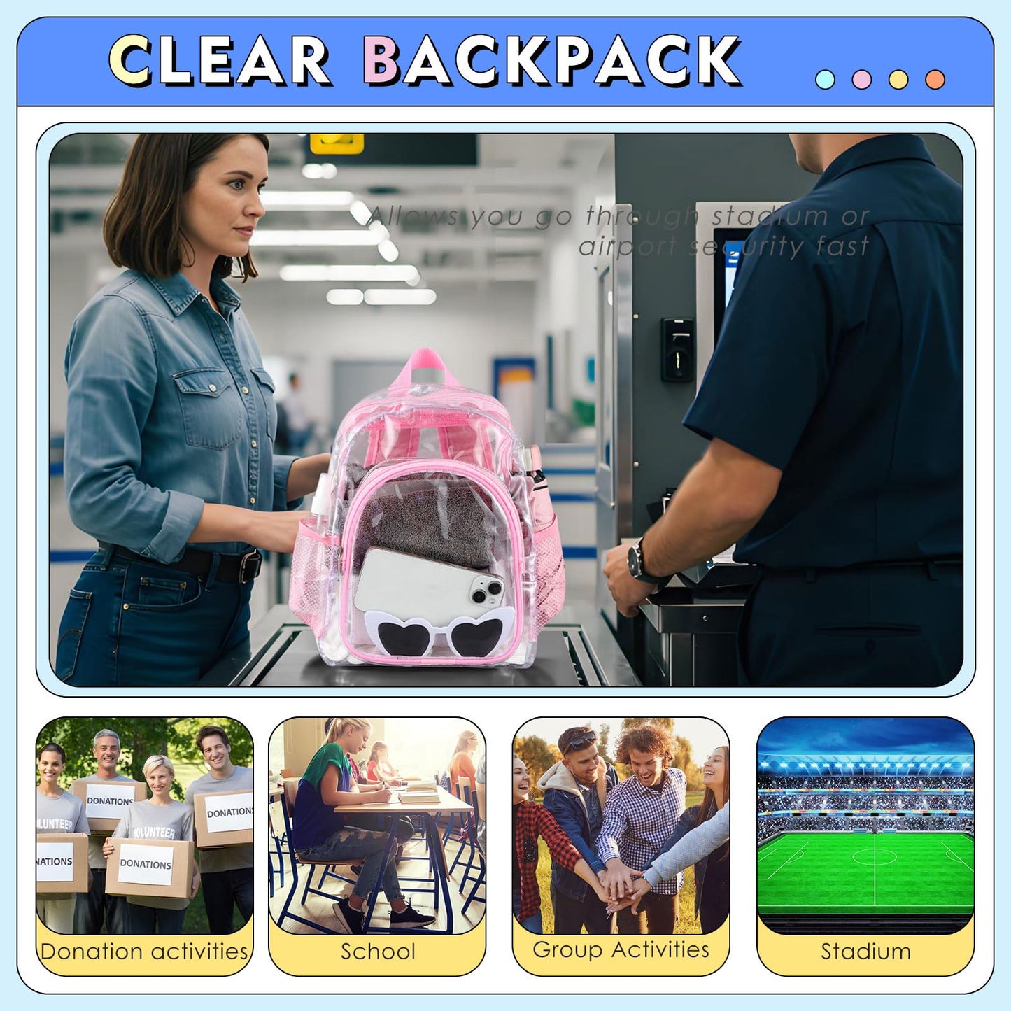 Aliceset 30 Pcs Clear Backpack Bulk Heavy Duty Clear Bookbag Transparent Waterproof Color Back Packs Donation Sports Stadium (12 Inch)