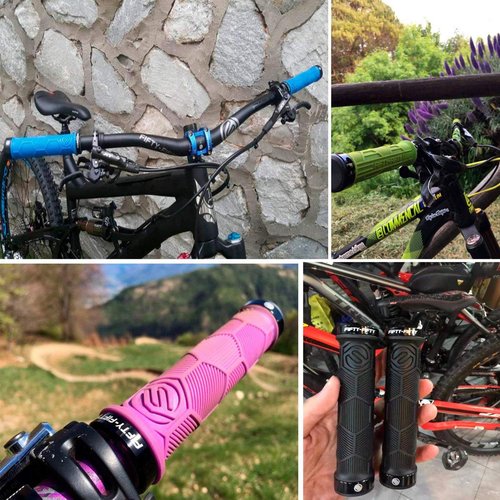 FIFTY-FIFTY Double Lock-On Mountain Bike Grips, Bicycle Handlebar Locking Grips, Non-Slip MTB Handle (Black)