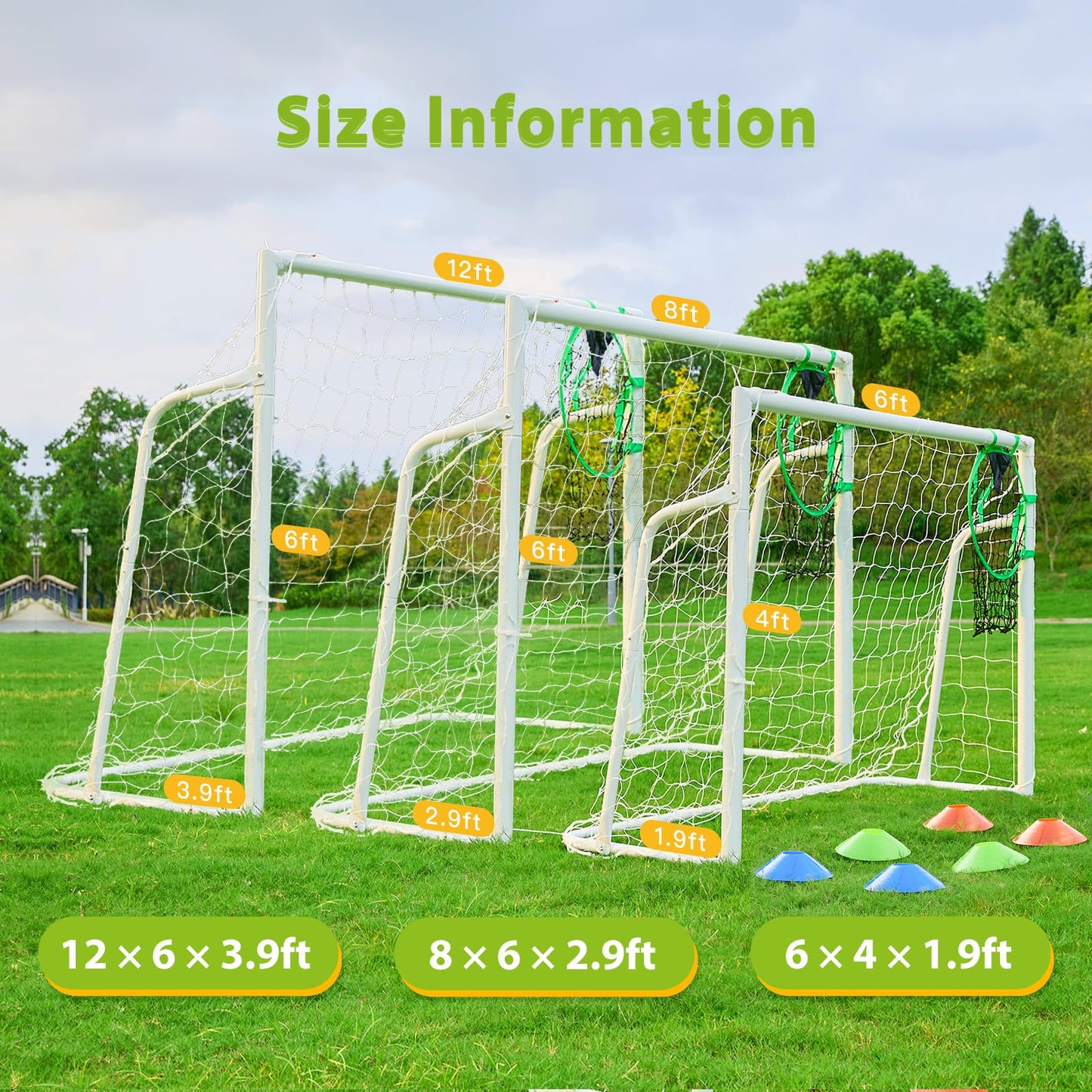 Soccer Goal 12×6, 8×6 and 6×4 FT Soccer Goals for Backyard, 2"Diameter Steel Soccer Goals for Kids and Adults Large soccer goal Powder Coated Galvanized Steel Post With Soccer Target Net for Training