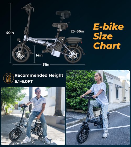 NAVIC Electric Bike for Adults, 750W Peak Folding Ebike, 14" Adults Electric Bicycles with 499.2Wh Removable Battery, 22Mph Max Speed, 40Miles Range, Multi-Shock Absorption, Commuting Mini EBikes