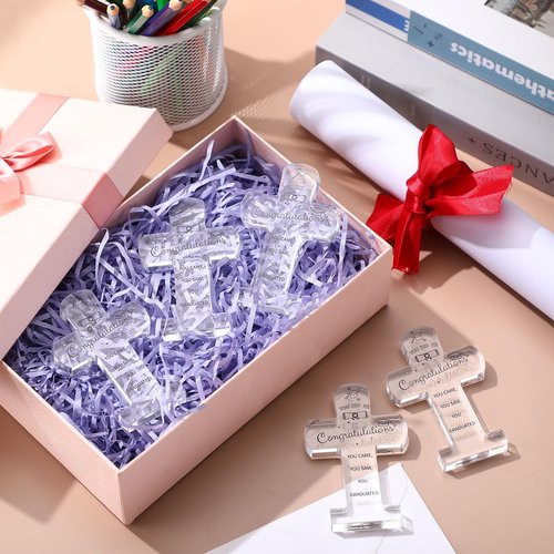 Huquary 24 PCS Graduation Acrylic Inspirational Awards 2025 Appreciation Congrats Trophies Gift High School College Keepsake for Graduation Party Favors Decorations(Cross)