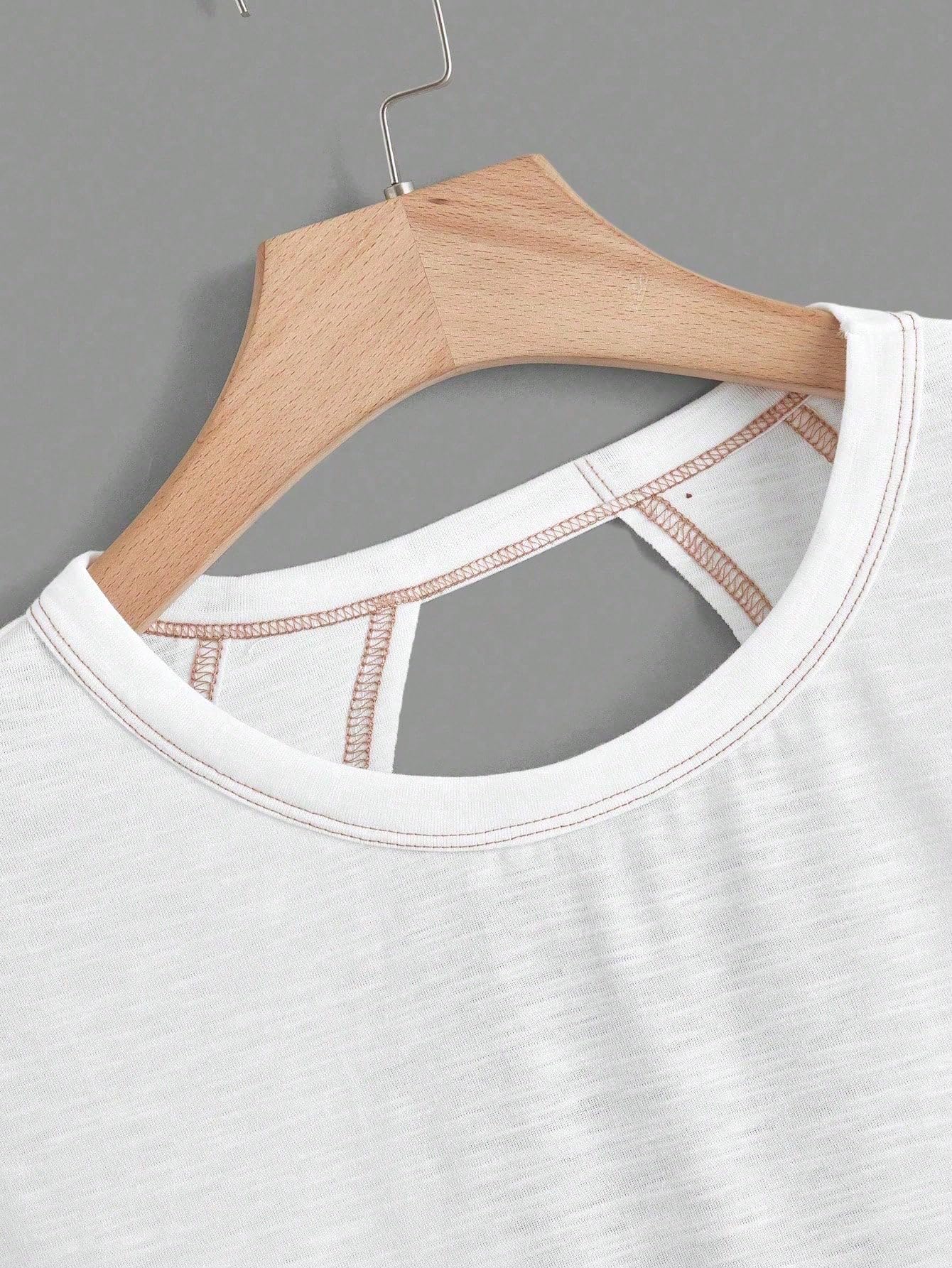 RoseSeek Women's 2 Packs Open Back Tops Criss Cross Cut Out Summer Casual T Shirt Crewneck Short Sleeve Backless Tee Multicolor White Small
