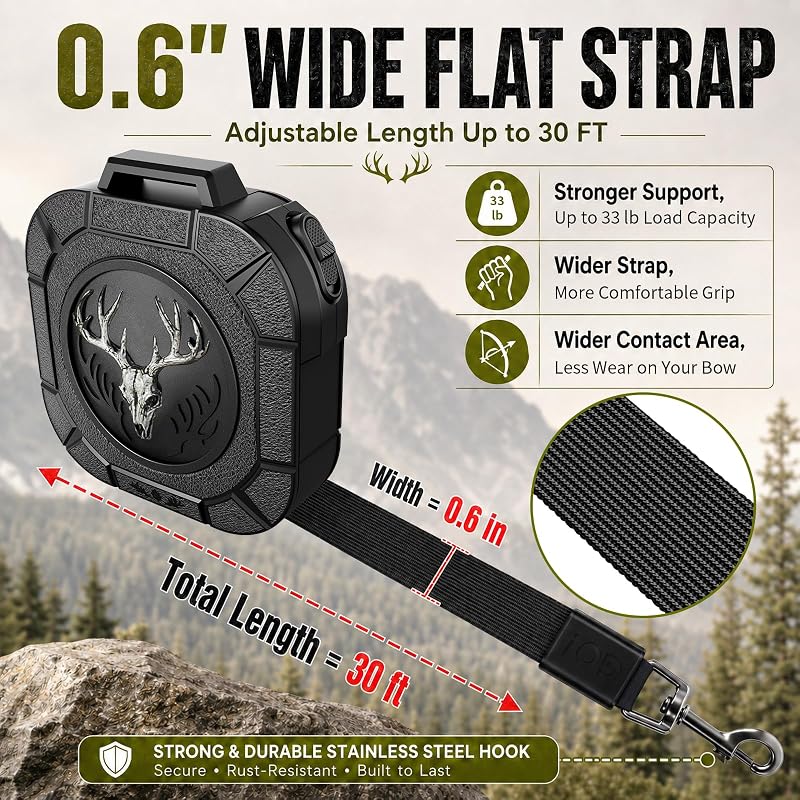 Retractable Bow Hoist for Hunting 30 ft - 0.6 in Wide Strap with Auto Retract