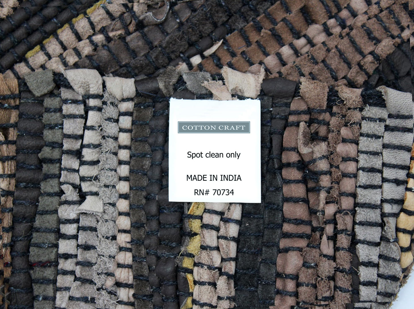 COTTON CRAFT Leather Chindi Area Rug - Boho Farmhouse Rustic Accent Rug - Neutral Handwoven Reversible Natural Organic Recycled Leather Throw Rug - Entryway Living Room Gift - 3' x 5' - Tan Multicolor