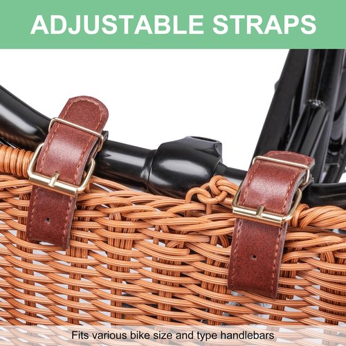 Bike Basket - Durable Front Bicycle Bike Baskets - Handmade Woven Wicker Bike Basket with Adjustable Leather Straps (New Brown)
