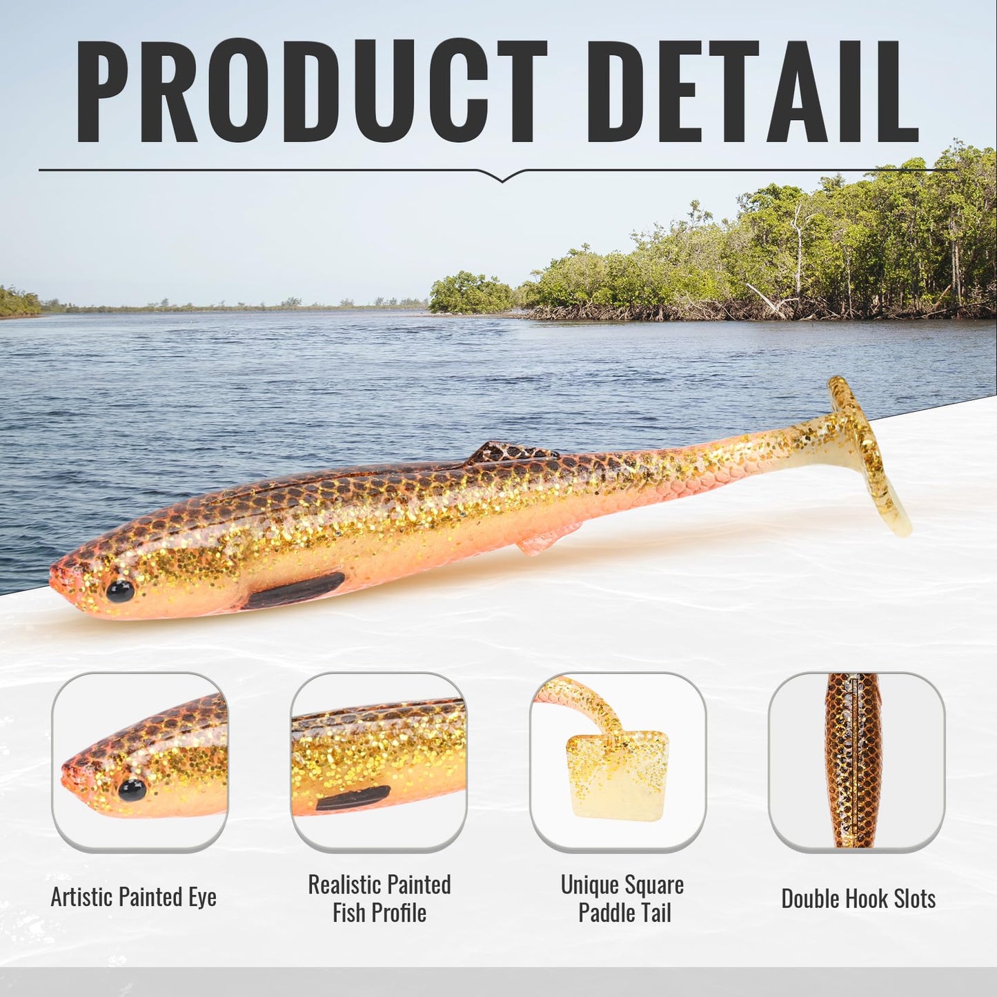 TRUSCEND Hand-Painted Soft Fishing Lures 10PCS, Paddle Tail Swimbaits, Fishing Lures for Bass Trout Crappie Walleye, Durable Plastic Bait for Bass Fishing, Shad Fishing Bait for Freshwater Saltwater