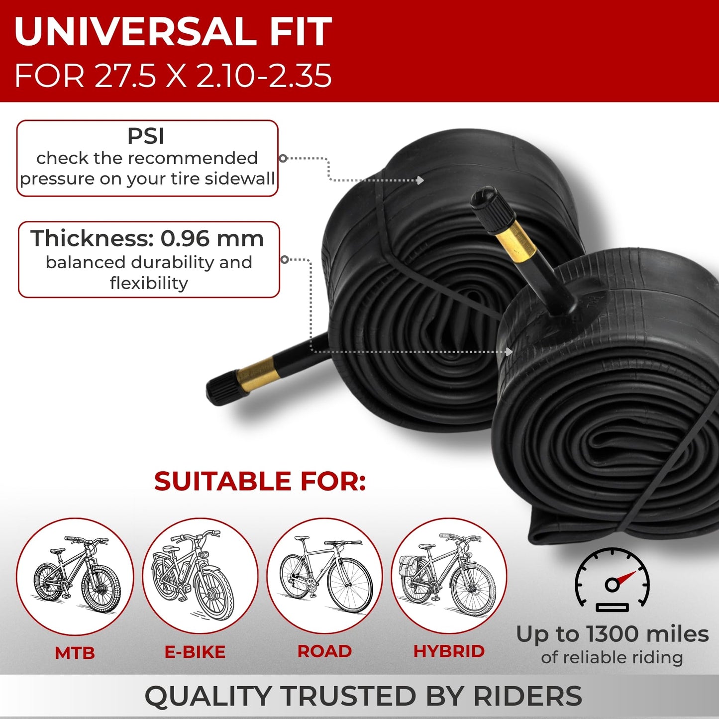 Fincci Pair 27.5 x 2.10-2.35 Inch Bike Inner Tubes, 48mm Schrader Valve – Pack of 2, Ideal for Mountain, MTB, Road, and Hybrid Bicycles