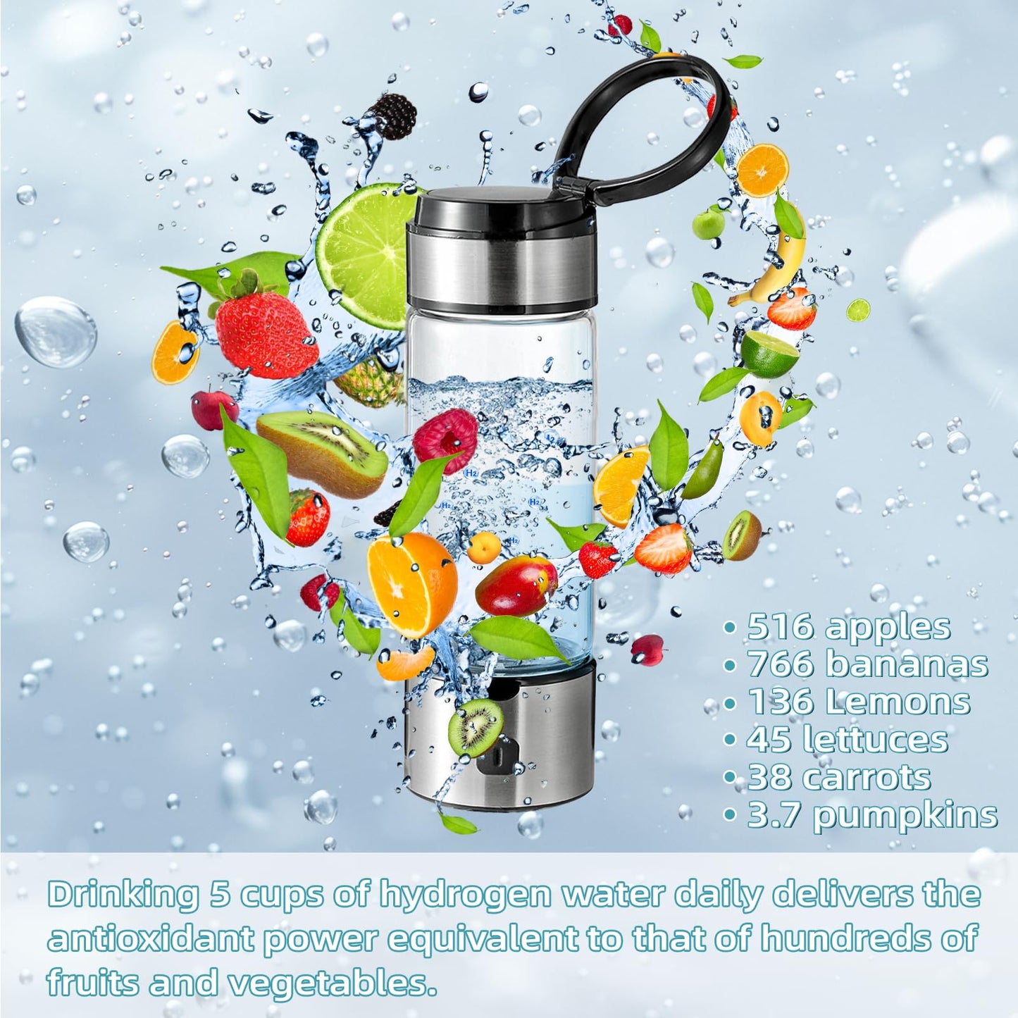 Hydrogen Water Bottle Generator, Hydrogenated Water Bottle with SPE PEM Tech, Portable Hydrogen Water Machine, Hydrogen Bottle, Ionized Hydrogen Water