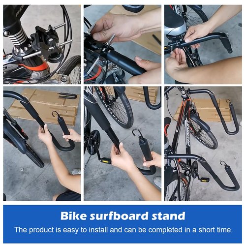 DTNESS Bicycle Surfboard Racks, Bike Surf Board Holder for Shortboards, Longboards, SUP Paddleboards, Skis, Windsurfing Boards, Outdoor Sports Surfing Wakeboard Carrier Mount for Bike