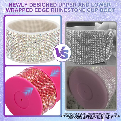 Rhinestone Silicone Boot for 40 oz Stanley Quencher, Anti-Slip Silicone Protector for 20/30 oz IceFlow Flip Tumblers, Cup Accessories for 2.85-2.95 inch Trapezoidal Cylinder Base Water Bottles Bottom