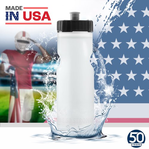 50 Strong Sports Water Bottles 6-Pack – Reusable 22 oz BPA-Free Plastic Bottles with Pull Top Cap – Made in USA – Top Rack Dishwasher Safe – Fits Most Bike Cages Brand - Clear