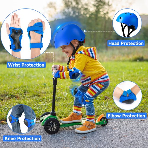 Toddler Kids Bike Helmet Set - Adjustable Cycling Helmet with Knee, Elbow Pads & Wrist Guards Sport Protective Gear Little Kid