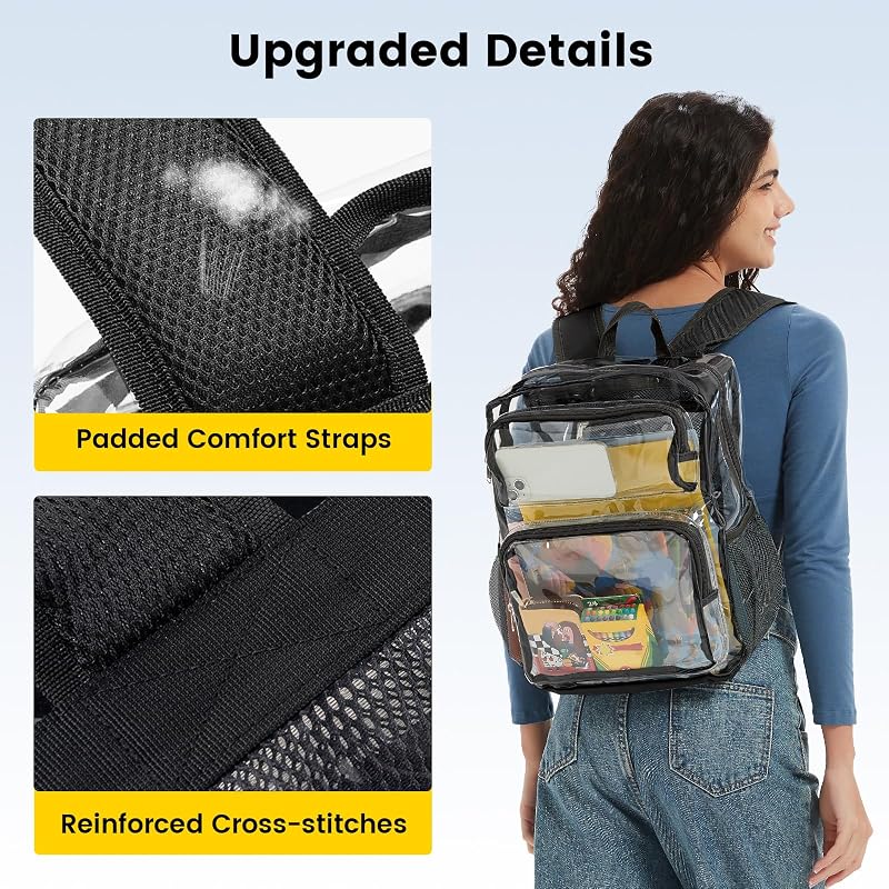 Clear Backpack for School 16 Inch, Transparent Bookbag with Black Variation: Large