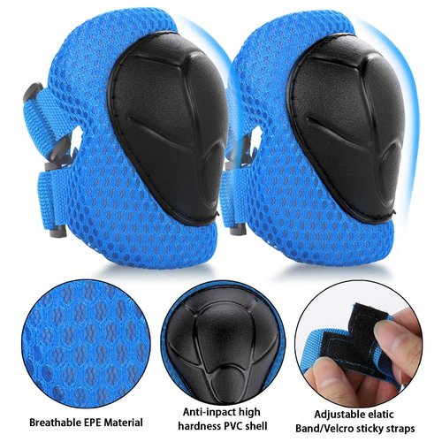 6PCS Kids Protective Gear Set, Knee Pads for Kids 3-10 Years Old, Toddler Elbow Pads, Wrist Guards, Skating Cycling Bike Rollerblading Scooter, Upgraded & Durable Material, Boys, Girls,Youth, Blue