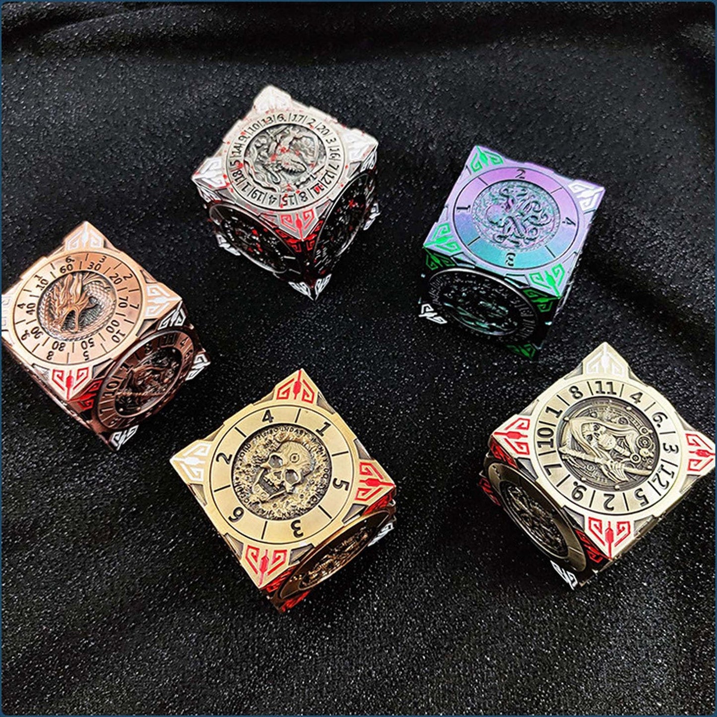 2025 New DND Fidget Spinner Dice 7-in-1 Metal DND Dice Cube 6-Sided Rotating Polyhedral Dice Tabletop RPG Accessory for DMS and Player Best Gifts Unique 3D Mechanical Rotating D&d Dice(Gold)