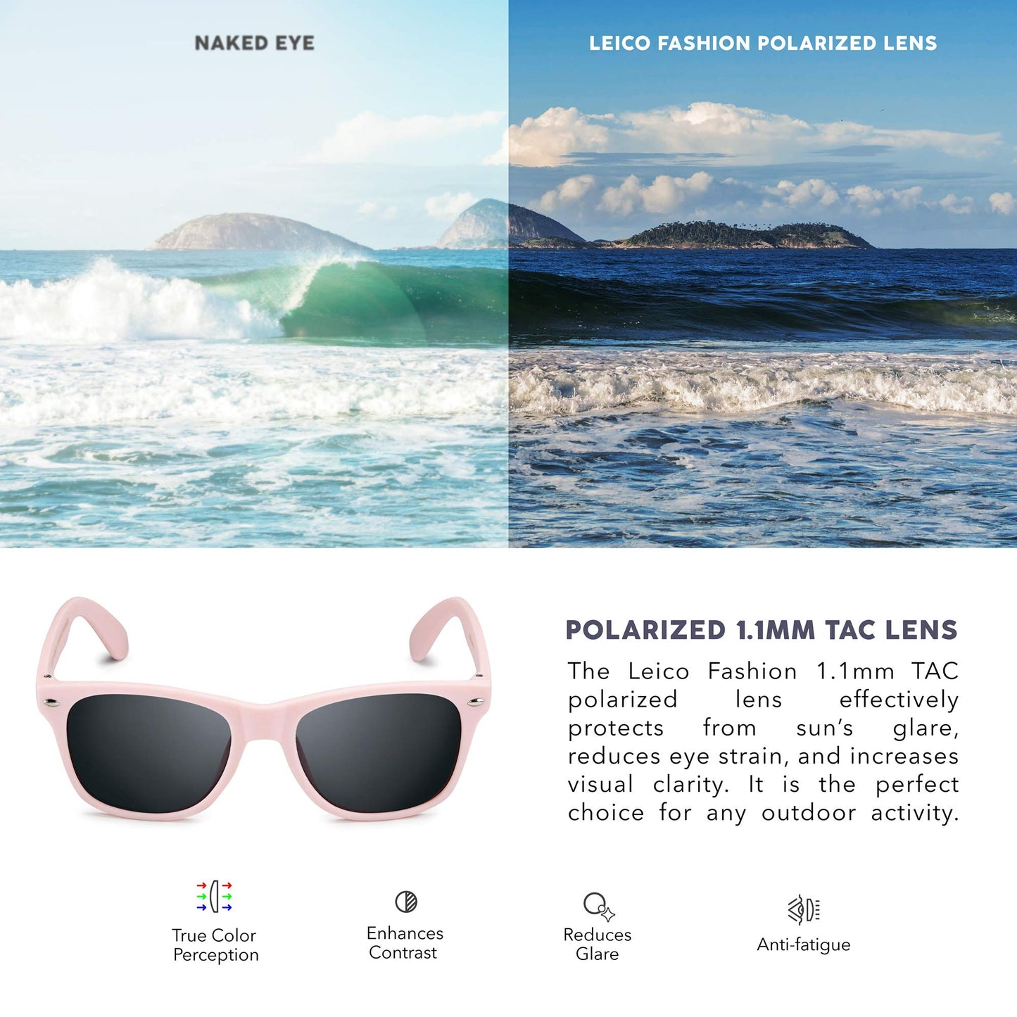 LEICO FASHION Kids Polarized Retro Sunglasses for Boys Girls Age 3-12 Shatterproof Rubberized Frame UV Protection Toddler Children Sun Glasses