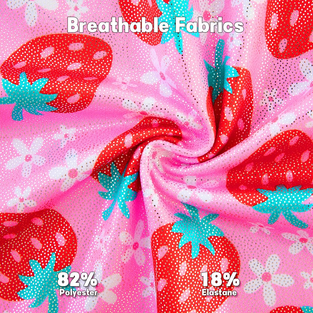 Gymnastics Leotards for Girls Toddler Ballet Dance Tumbling Outfits 7 8 Kids Sleeveless Gymnastic Biketard with Shorts Sparkly Dancwear Unitards Clothes Bodysuit (Pink Strawberry, 7-8 Years)