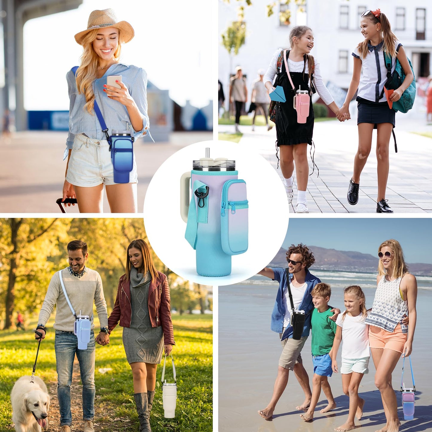 GOEWY Water Bottle Carrier Bag for Stanley 40oz Tumbler with Phone Pocket Water Bottle Holder with Strap Neoprene Water Bottle Pouch for Stanley Cup Accessories