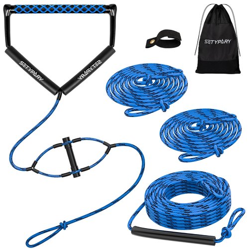 SETYPARY 75FT Wakeboard Rope and Handle, Floating Water Ski Rope for Watersports, 4 Sections Ski Ropes for Water Skiing, Kneeboarding, Wakeboarding (Blue & Black)