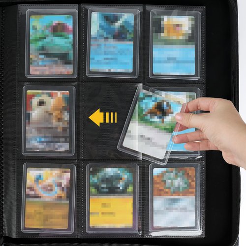 GERMUN Toploader Binder, Holds 324 Toploaders, 9 Pocket Top Loader Binders with Sleeves for 3 x 4'' Toploaders, Double-Sided Pocket Top Loader Storage Binder, Trading Card Binder - Diamond Black