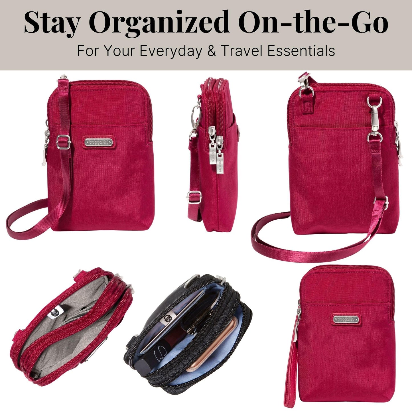 Baggallini Take Two RFID Bryant with Chain Black Quilt One Size