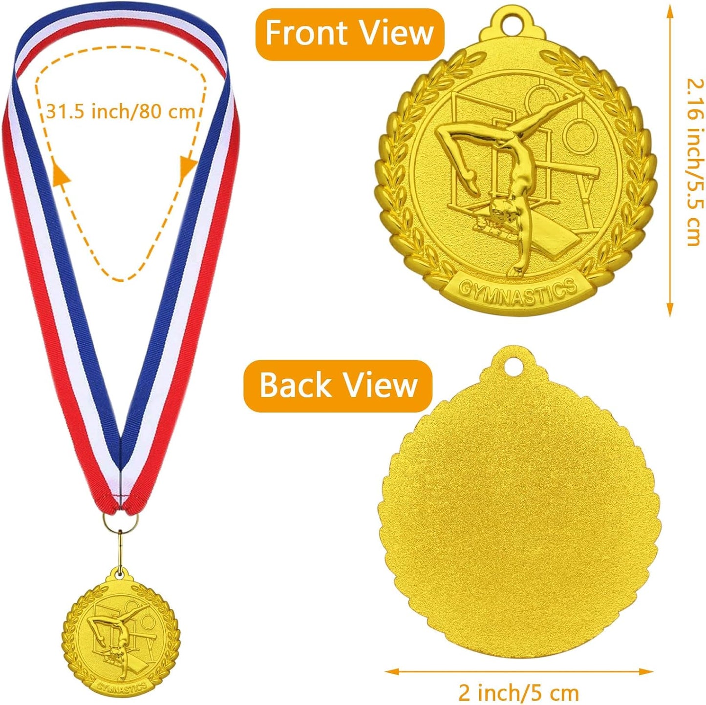 12 Pieces Gold Medals for Awards - Winner Medal Metal with Neck Ribbon Prizes for Kids, Adults, Sports Day, Spelling Bees, Competitions, Party, 2 Inches
