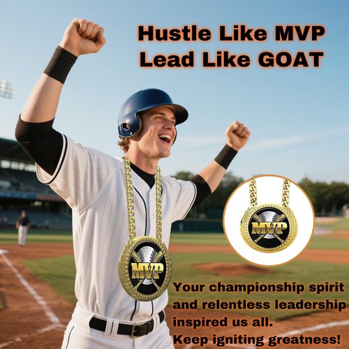 Baseball Chain MVP Medal Award – 6" Oversized Gold Turnover Chain Trophy Necklace Prize for Team Champion, Little League, Youth Baseball, Tournament Winner, Banquets Party Gifts