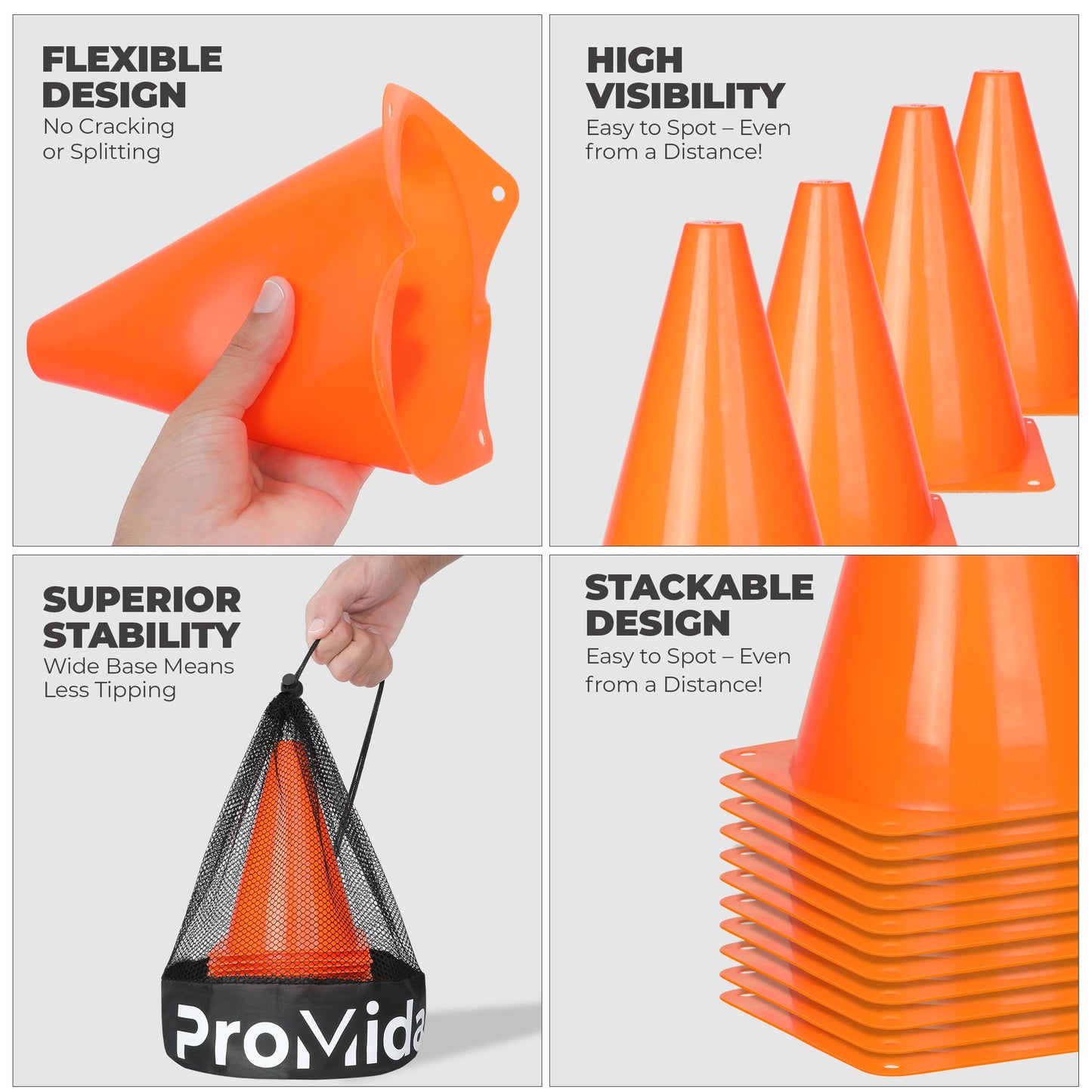 Soccer Cones for Training Kids With Mesh Bag - 7 Inch - Small Traffic Cones for Sports Training - Small Orange Cone - Flexible Conos for Soccer Practice, Basketball, Football Drills (12PCs - Orange)