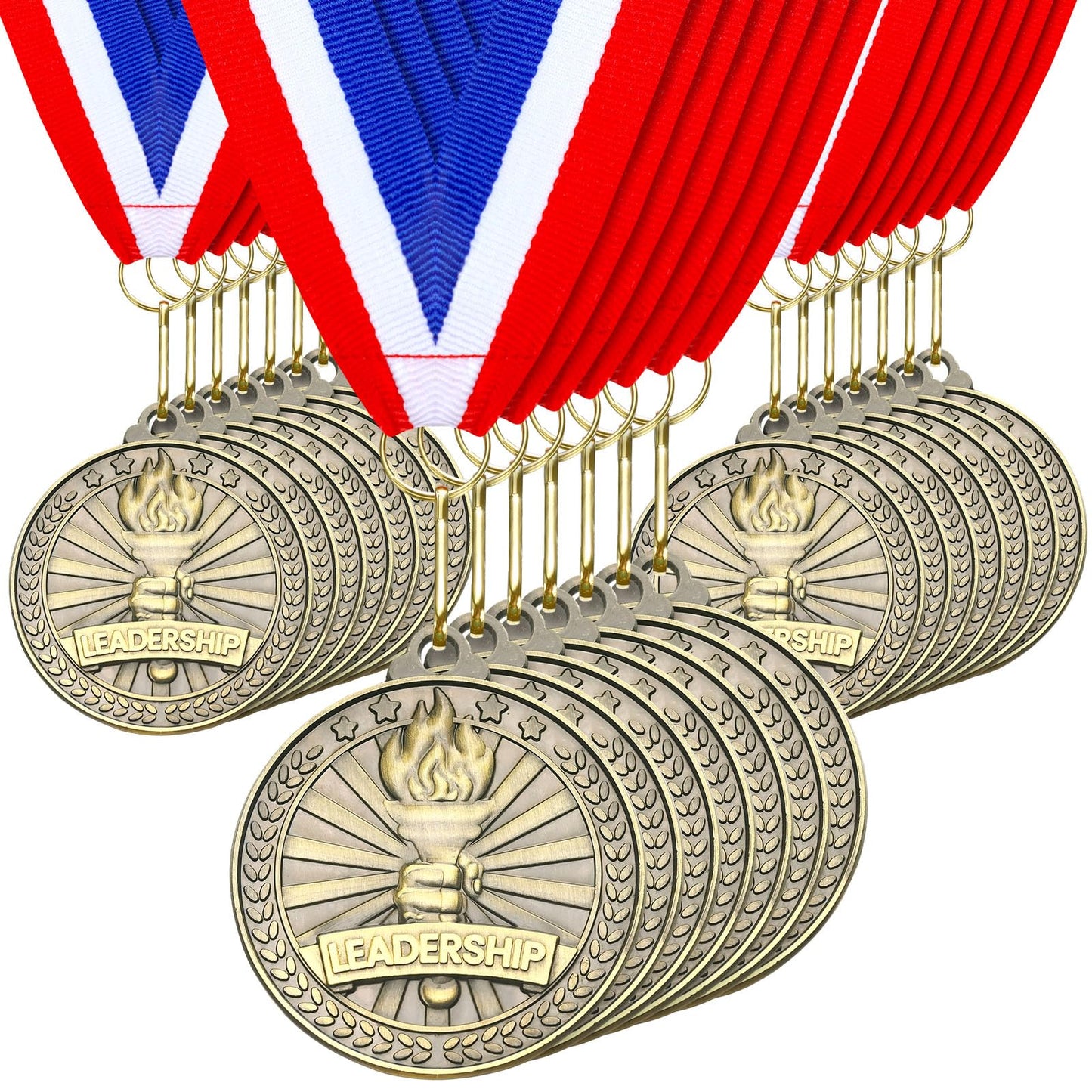 Quelay 30 Pcs 2'' Award Medals Bulk Gold Winner Medals with Neck Ribbons Metal Trophy Award Prize Gift for Tournaments, Competitions, Party, Kids and Adults(Leadership)