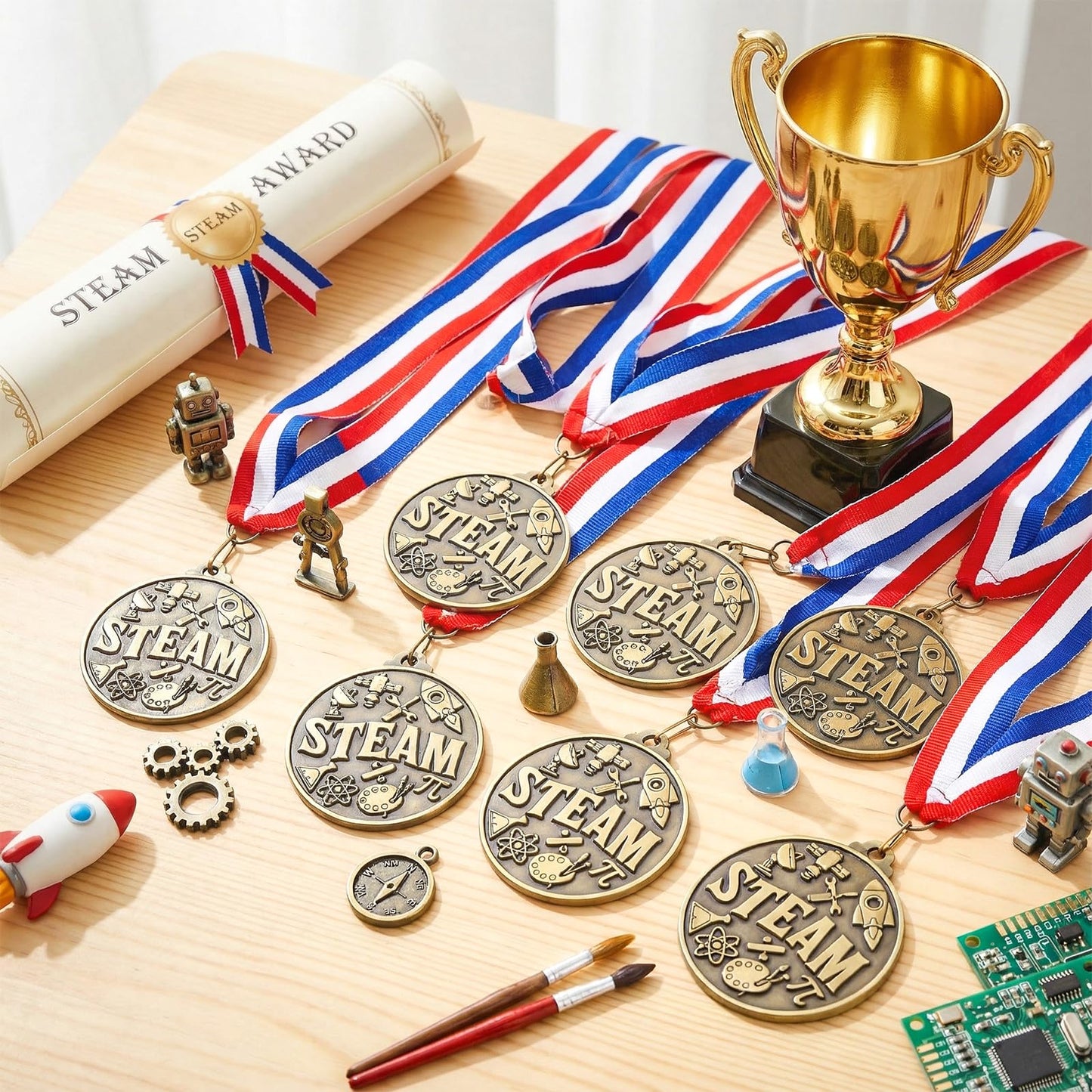 Quelay 30 Pcs 2'' Medals for Awards Winner Bulk with Neck Ribbons Metal Trophy Award Prize Gift for Kids Students Adults School Graduation Participation Competitions(Steam)
