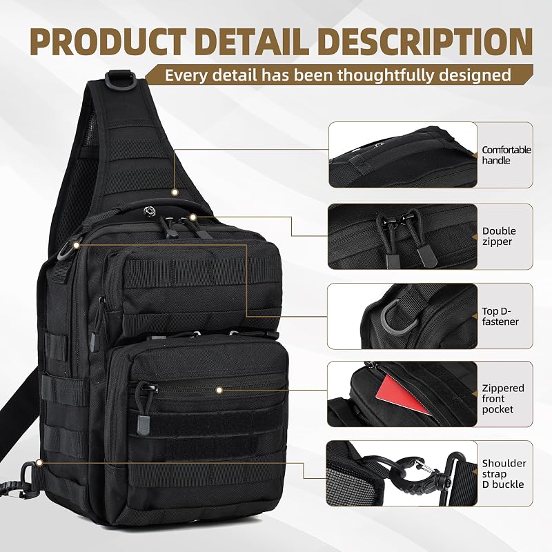 Gracedon Tactical Chest Pack Sling Bag 8L Molle Military Backpack - Black