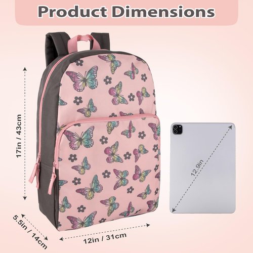 Fun School Backpack for Elementary Middle School Girls and Boys | 17 Inch Printed Backpacks for School Kids, Travel (Big Bold Butterflies)