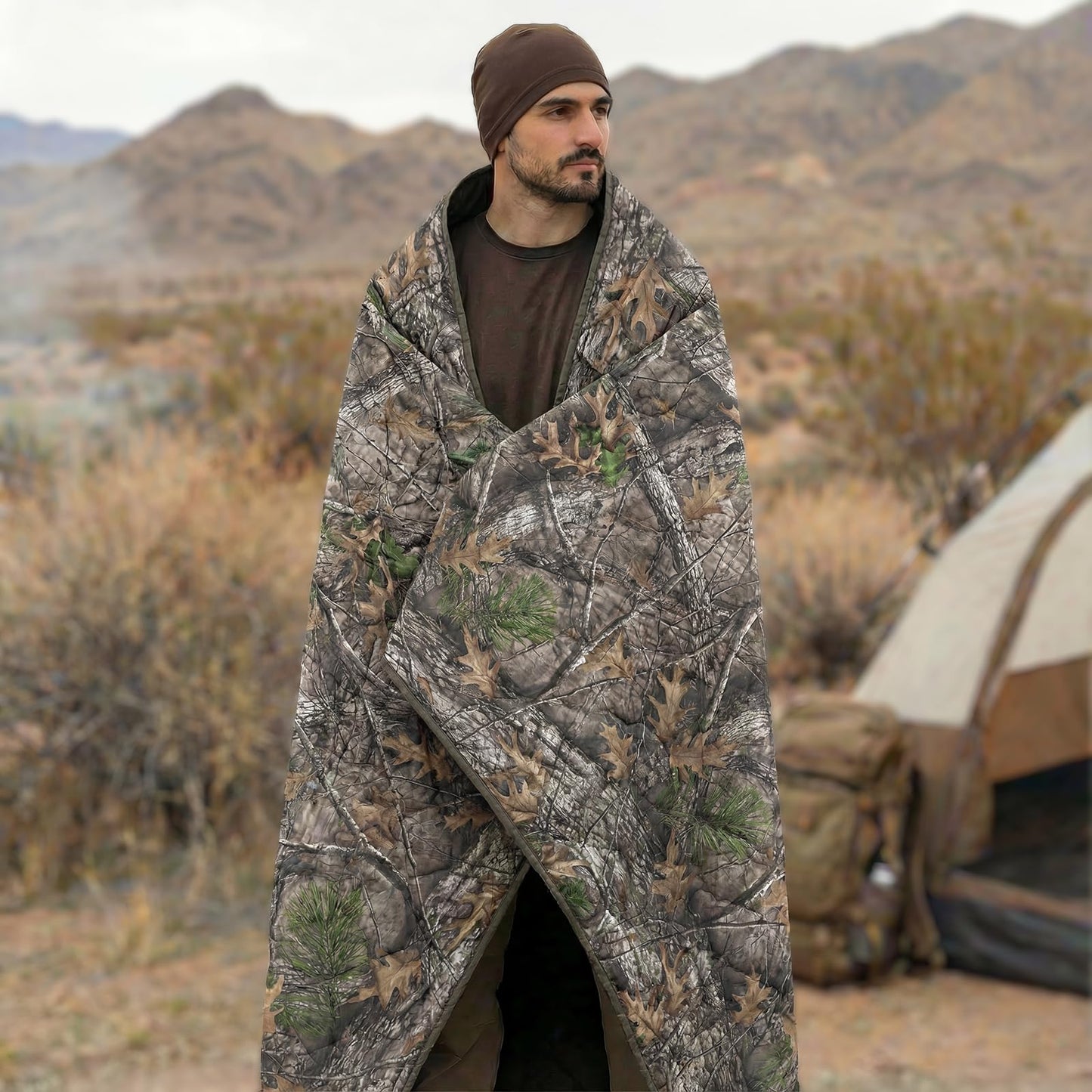 LOOGU Super Camo Blanket Waterproof Poncho Liner for Outdoor Camping, Hiking, Hunting, Survival, Backpacking, Picnicking, Fishing Trips