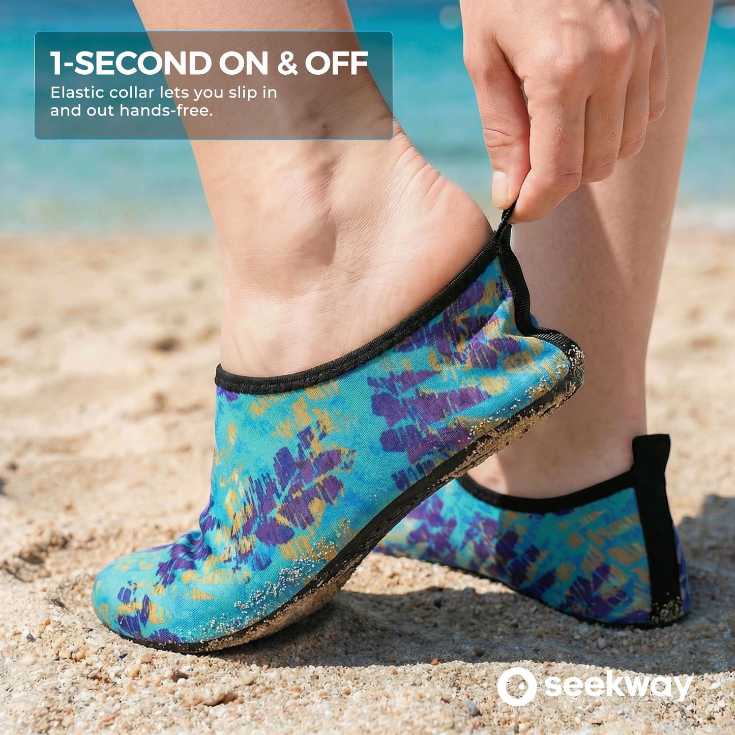 SEEKWAY Water Shoes Women Men Adult Quick-Dry Aqua Socks Barefoot Non Slip for Beach Swim River Pool Lake surf Black Size SK002