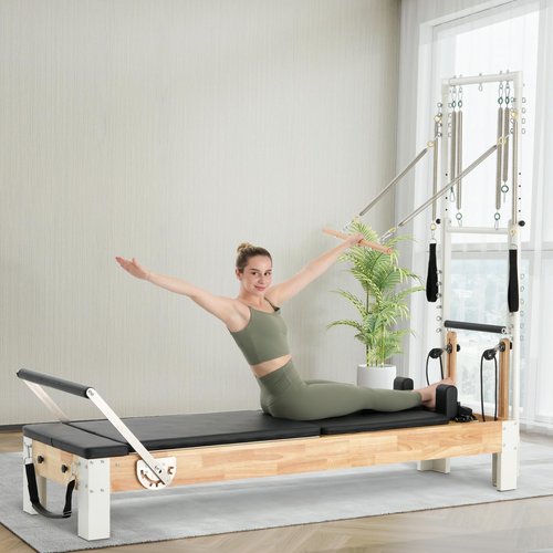 PAETA Pilates Reformer, Wooden Reformer Pilates Machine with Tower & Mat, Pilates Equipment for Home Workout and Studio, Includes Sitting Box, Jumpboard